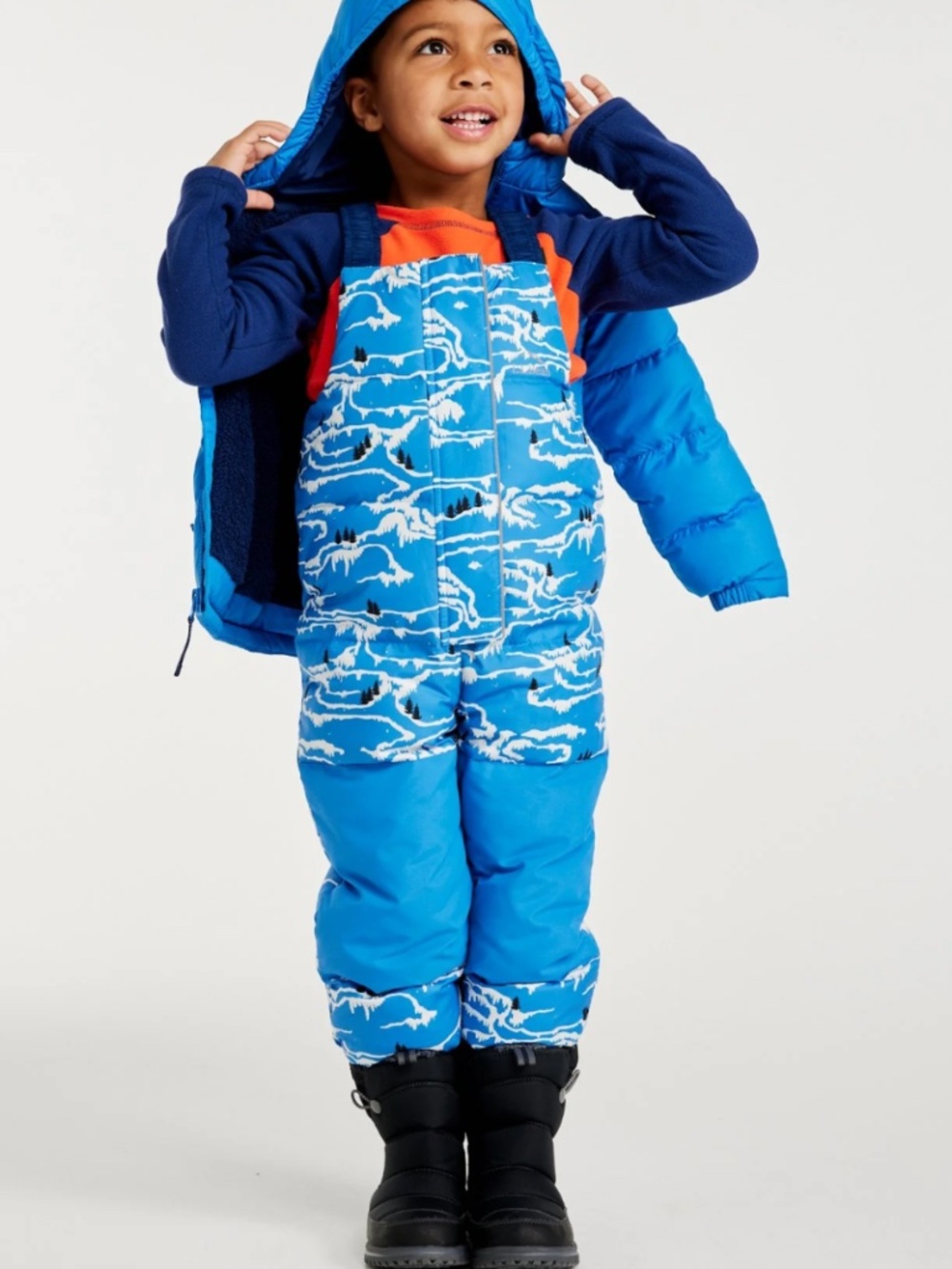 L.L. Bean Down Puffer Snow Bib size 4T  White Printed Kids Snow Overalls Water-r